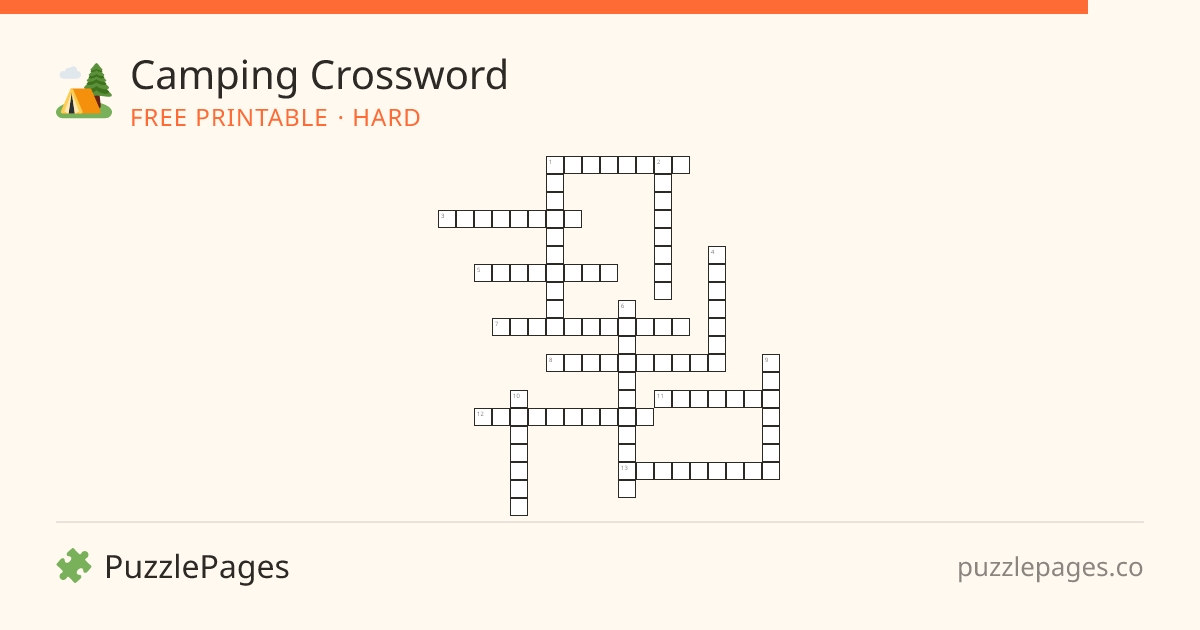 Camping Hard printable crossword preview — free to print from PuzzlePages