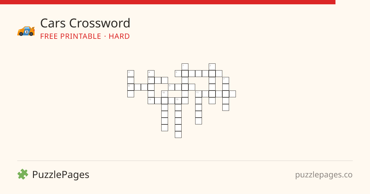 Cars Hard printable crossword preview — free to print from PuzzlePages
