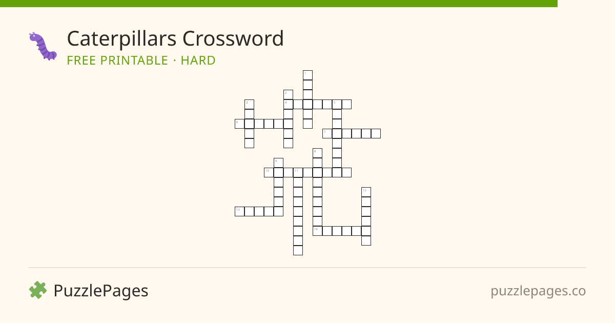 Caterpillars Hard printable crossword preview — free to print from PuzzlePages