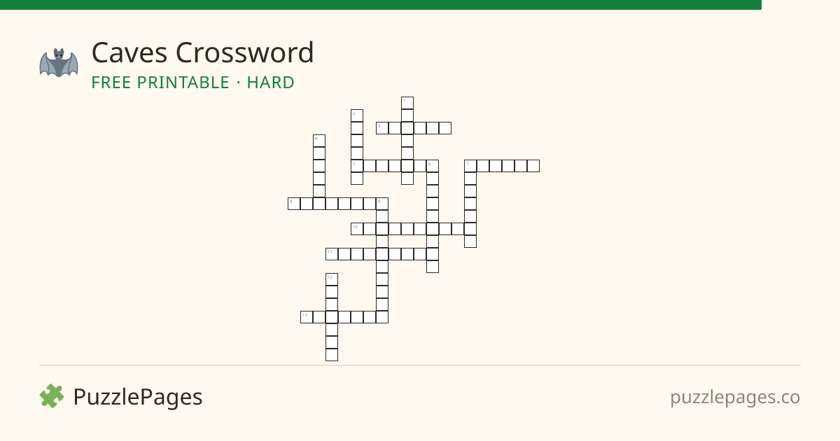 Caves Hard printable crossword preview — free to print from PuzzlePages