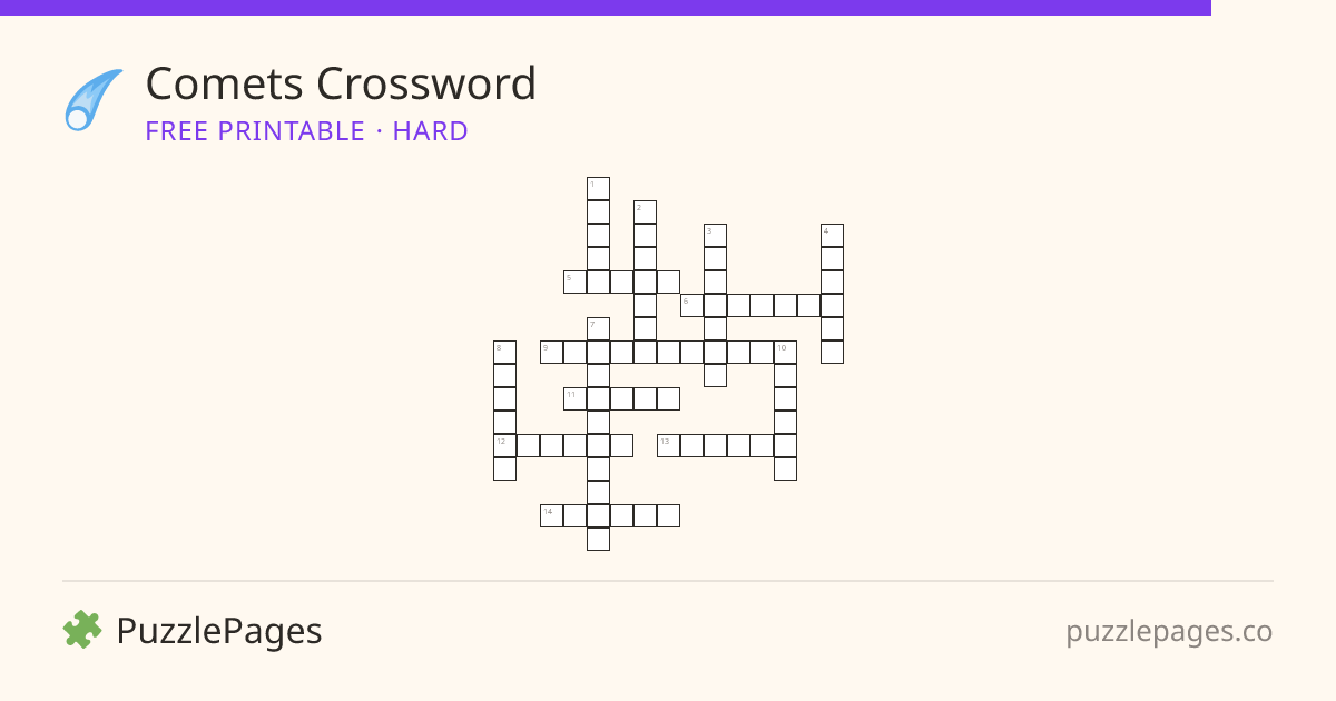 Comets Hard printable crossword preview — free to print from PuzzlePages