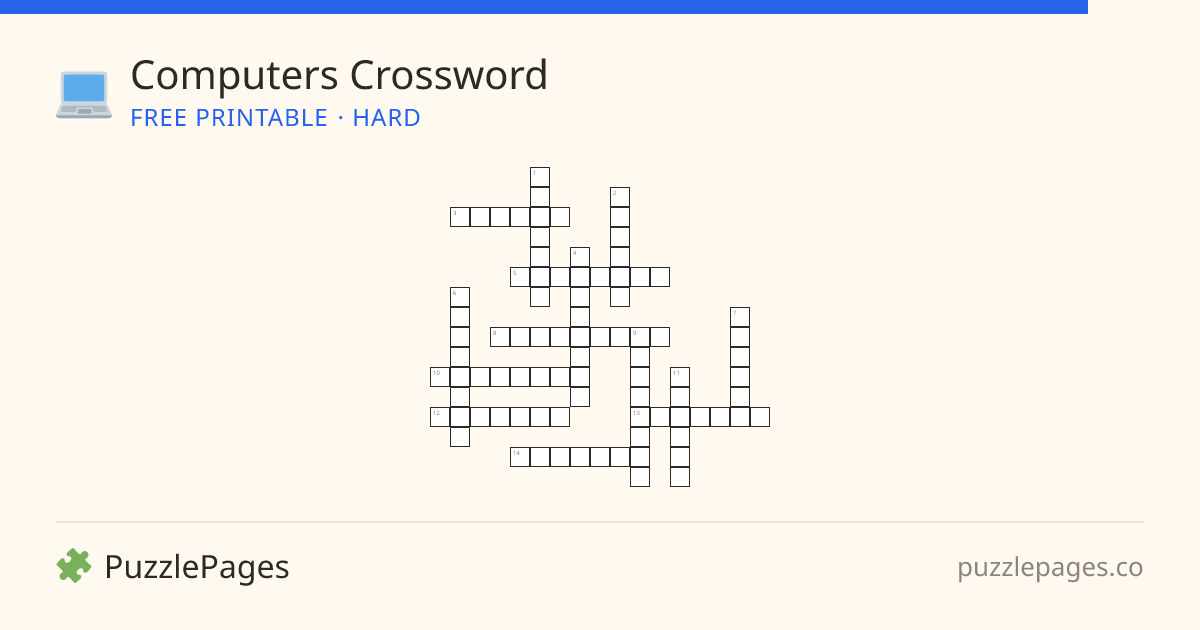 Computers Hard printable crossword preview — free to print from PuzzlePages