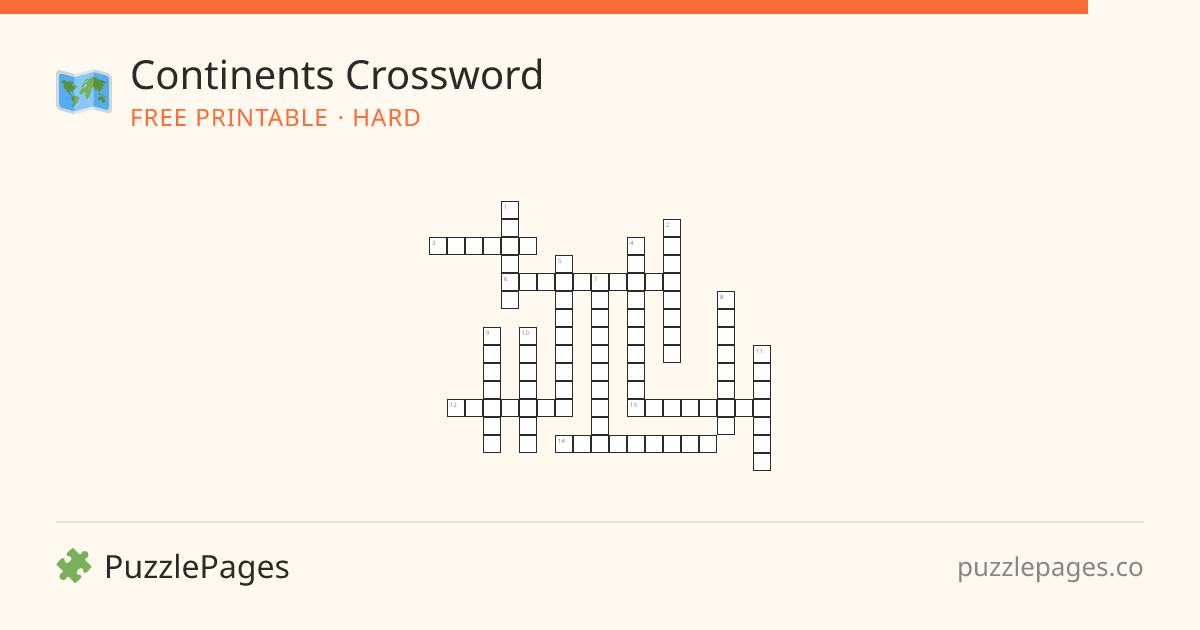 Continents Hard printable crossword preview — free to print from PuzzlePages