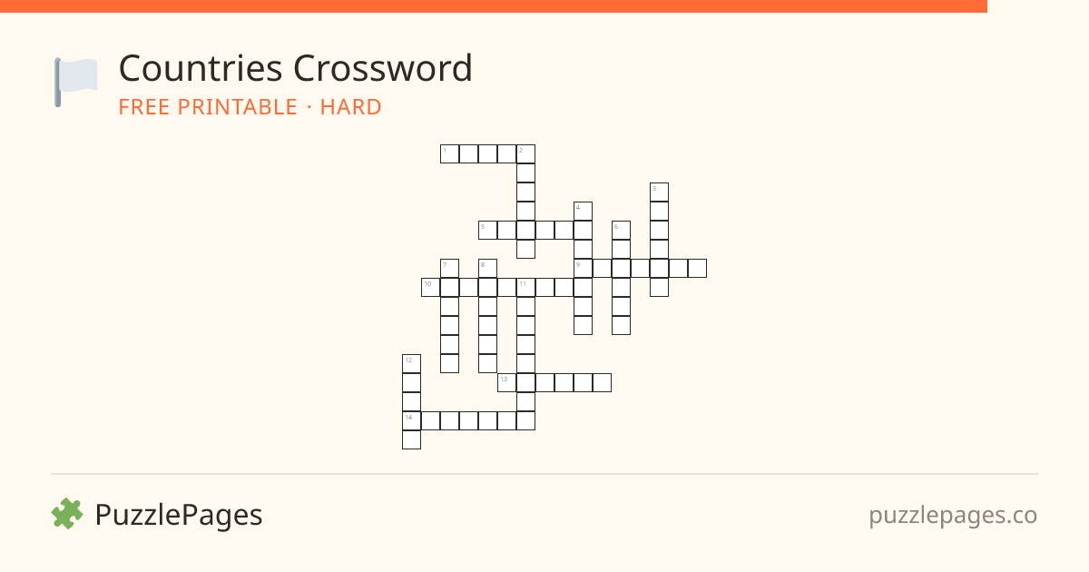 Countries Hard printable crossword preview — free to print from PuzzlePages