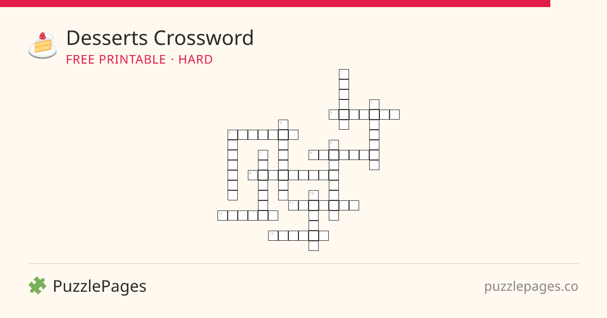 Desserts Hard printable crossword preview — free to print from PuzzlePages