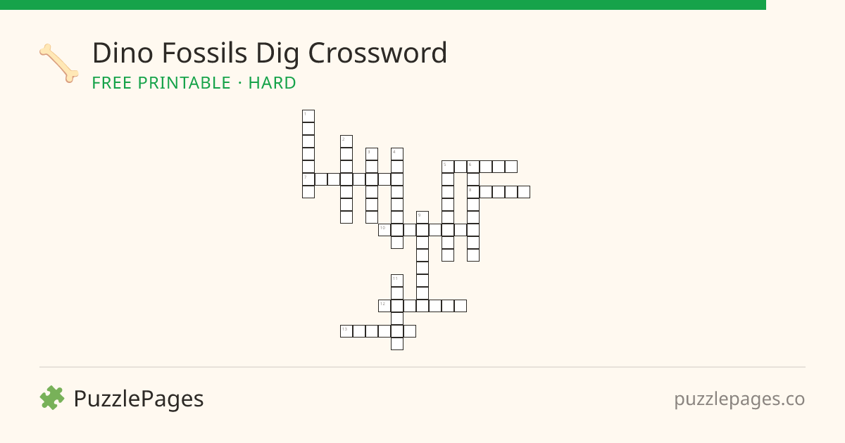 Dino Fossils Dig Hard printable crossword preview — free to print from PuzzlePages