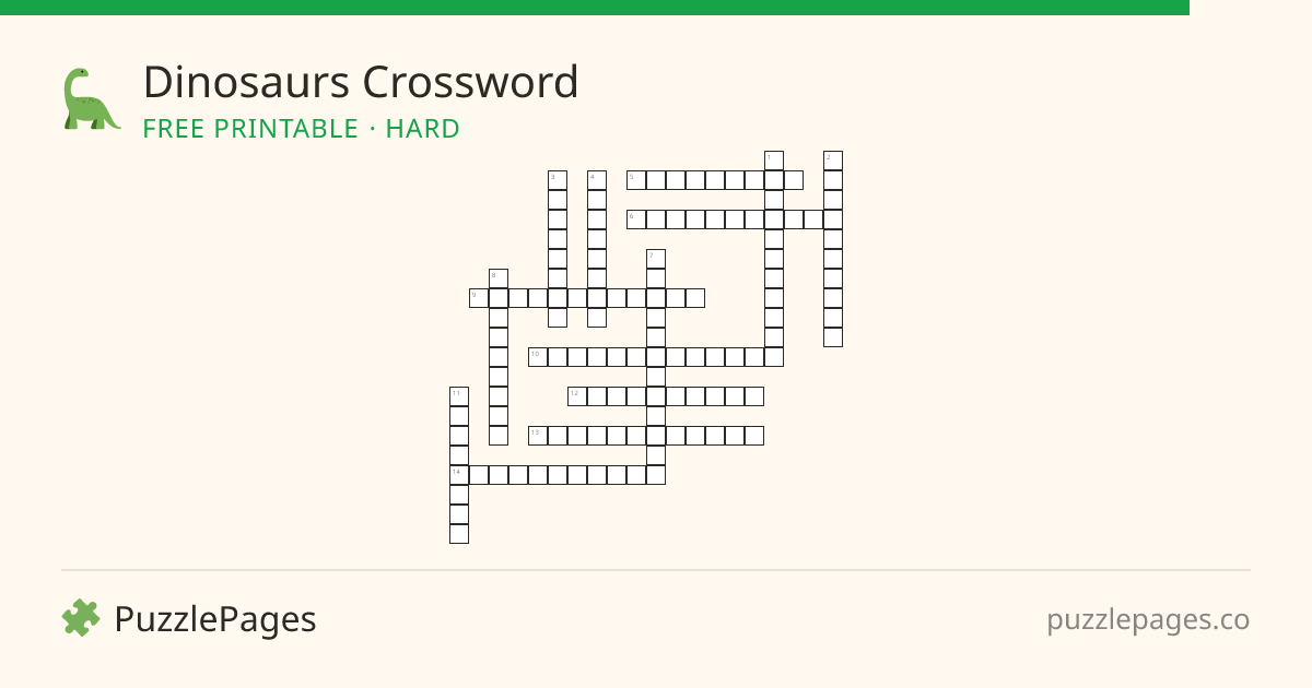 Dinosaurs Hard printable crossword preview — free to print from PuzzlePages
