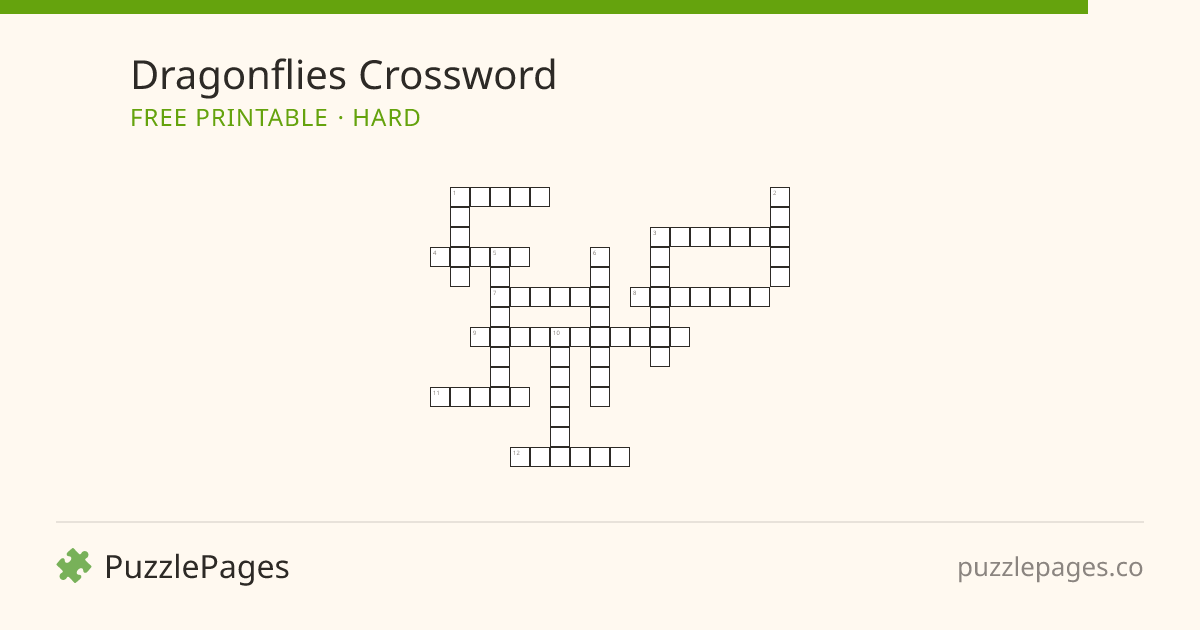 Dragonflies Hard printable crossword preview — free to print from PuzzlePages
