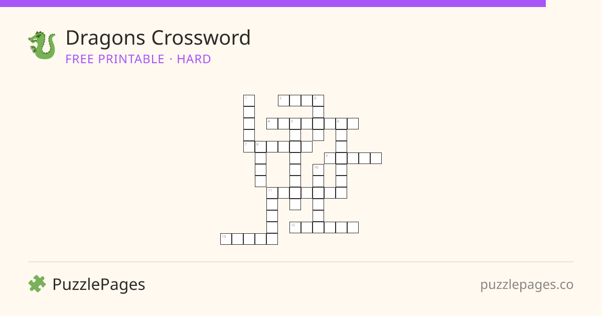 Dragons Hard printable crossword preview — free to print from PuzzlePages