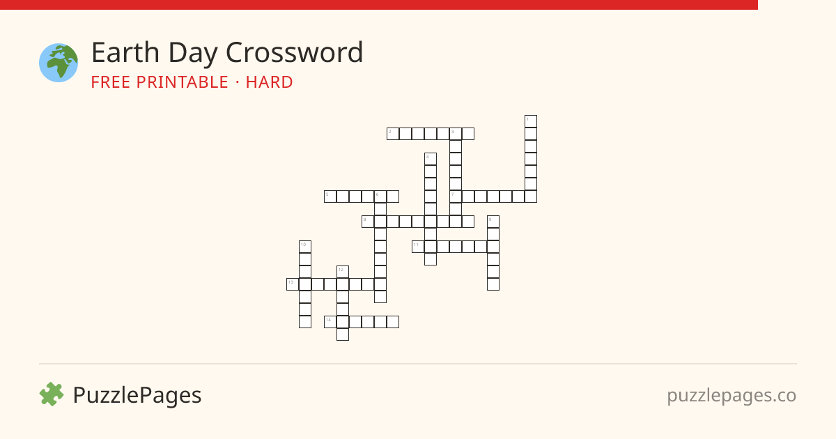 Earth Day Hard printable crossword preview — free to print from PuzzlePages