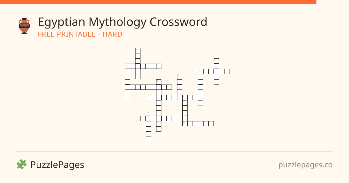 Egyptian Mythology Hard printable crossword preview — free to print from PuzzlePages