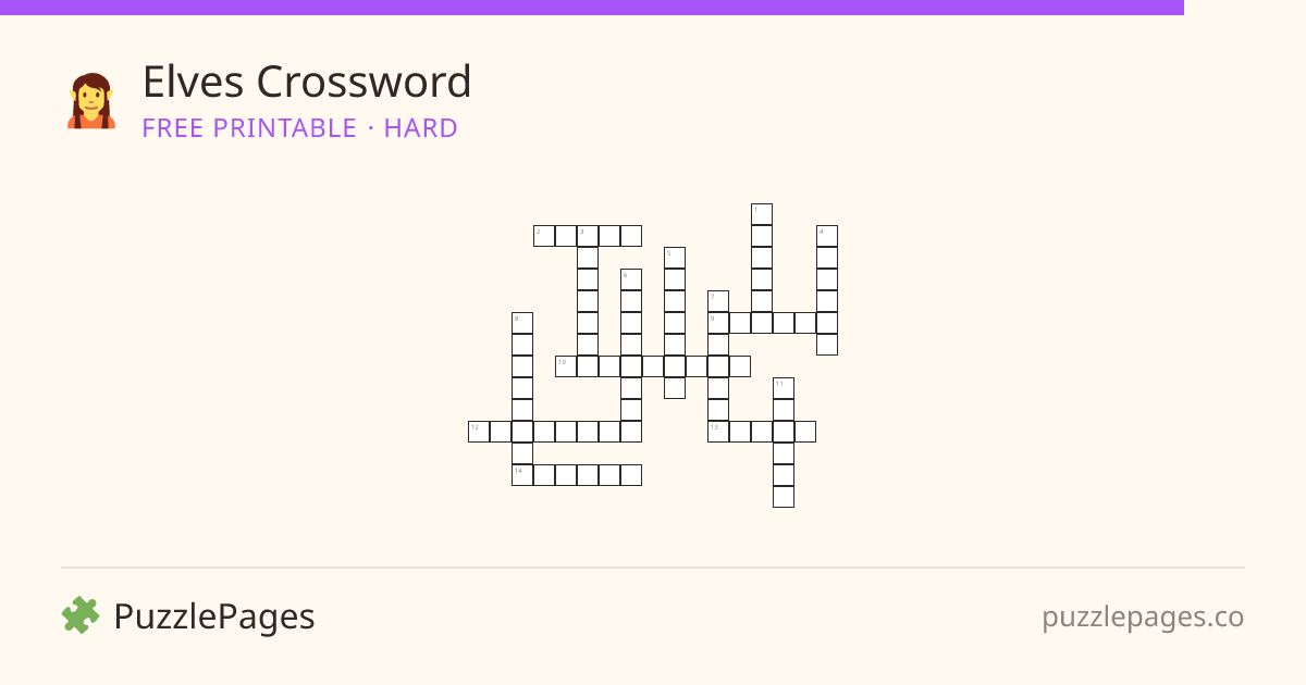Elves Hard printable crossword preview — free to print from PuzzlePages
