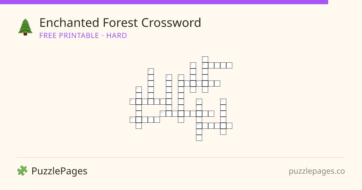 Enchanted Forest Hard printable crossword preview — free to print from PuzzlePages