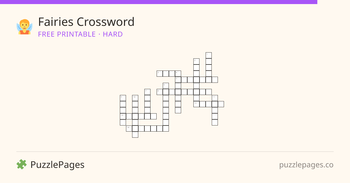 Fairies Hard printable crossword preview — free to print from PuzzlePages