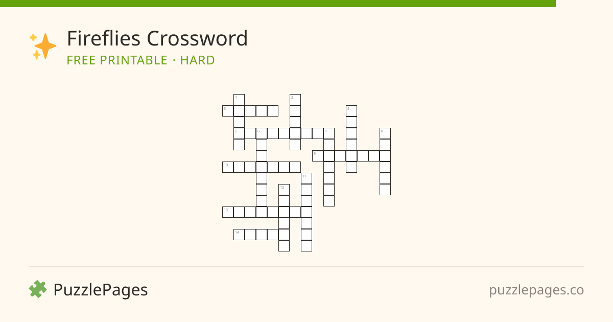 Fireflies Hard printable crossword preview — free to print from PuzzlePages