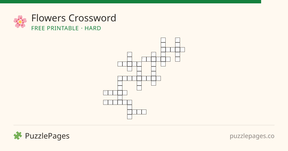 Flowers Hard printable crossword preview — free to print from PuzzlePages