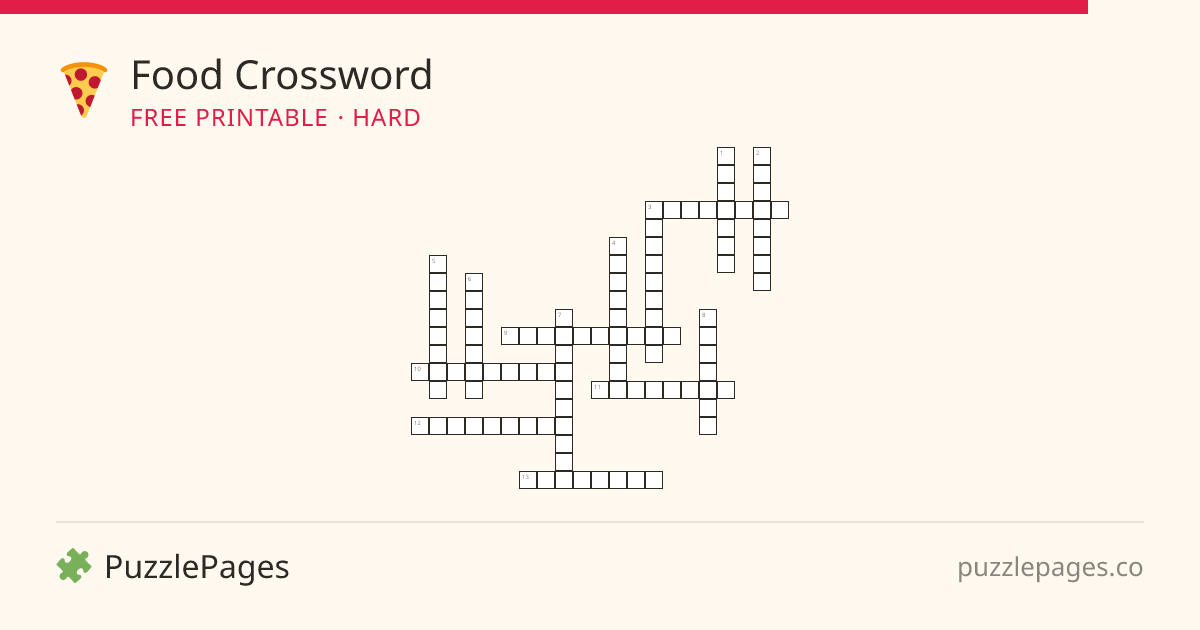Food Hard printable crossword preview — free to print from PuzzlePages