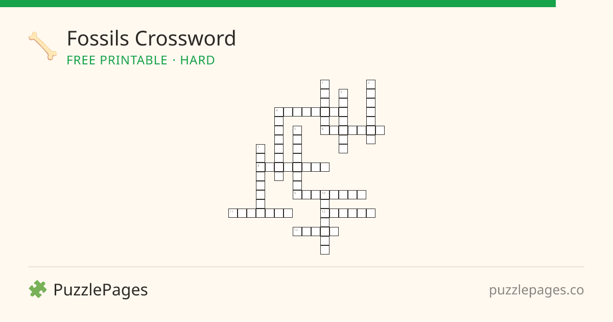 Fossils Hard printable crossword preview — free to print from PuzzlePages