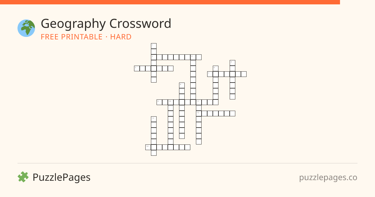 Geography Hard printable crossword preview — free to print from PuzzlePages