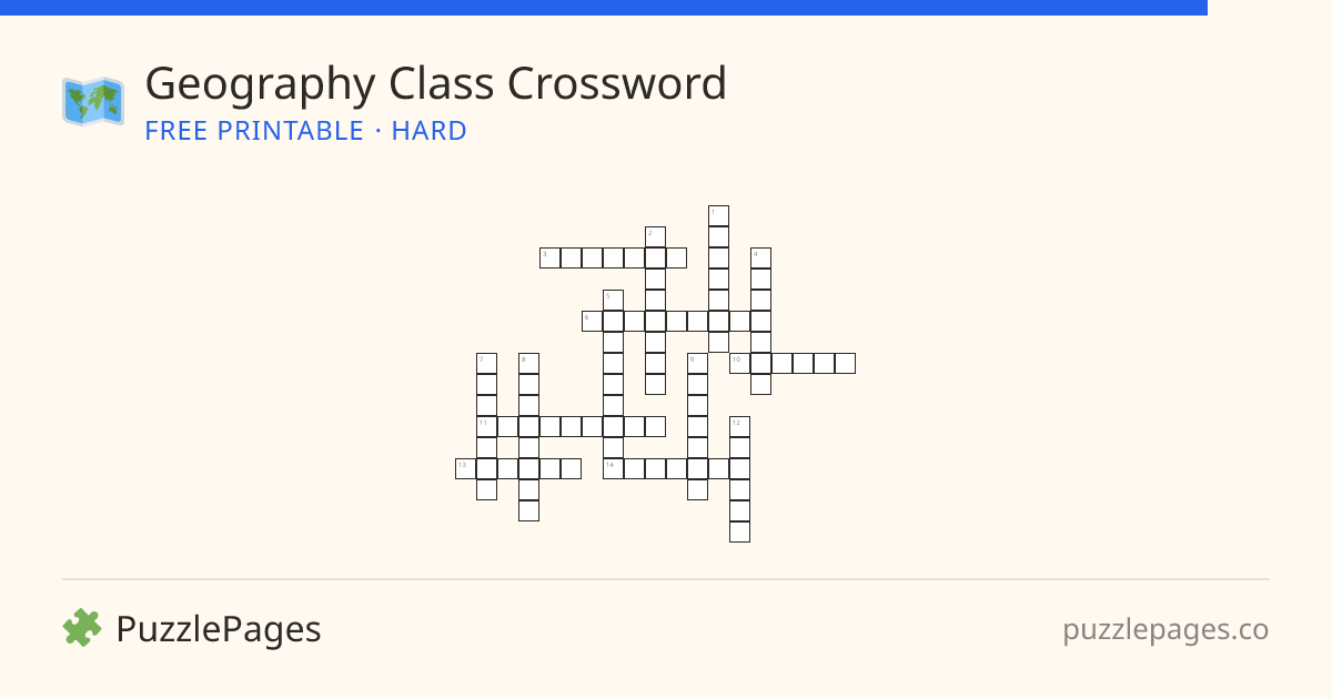 Geography Class Hard printable crossword preview — free to print from PuzzlePages