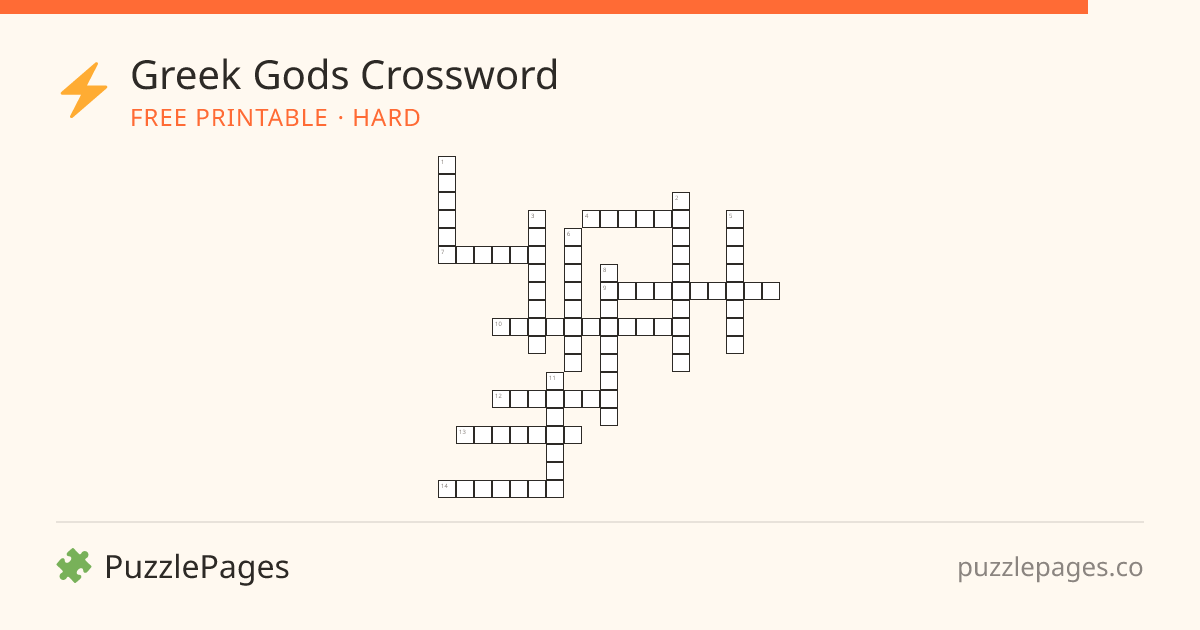Greek Gods Hard printable crossword preview — free to print from PuzzlePages