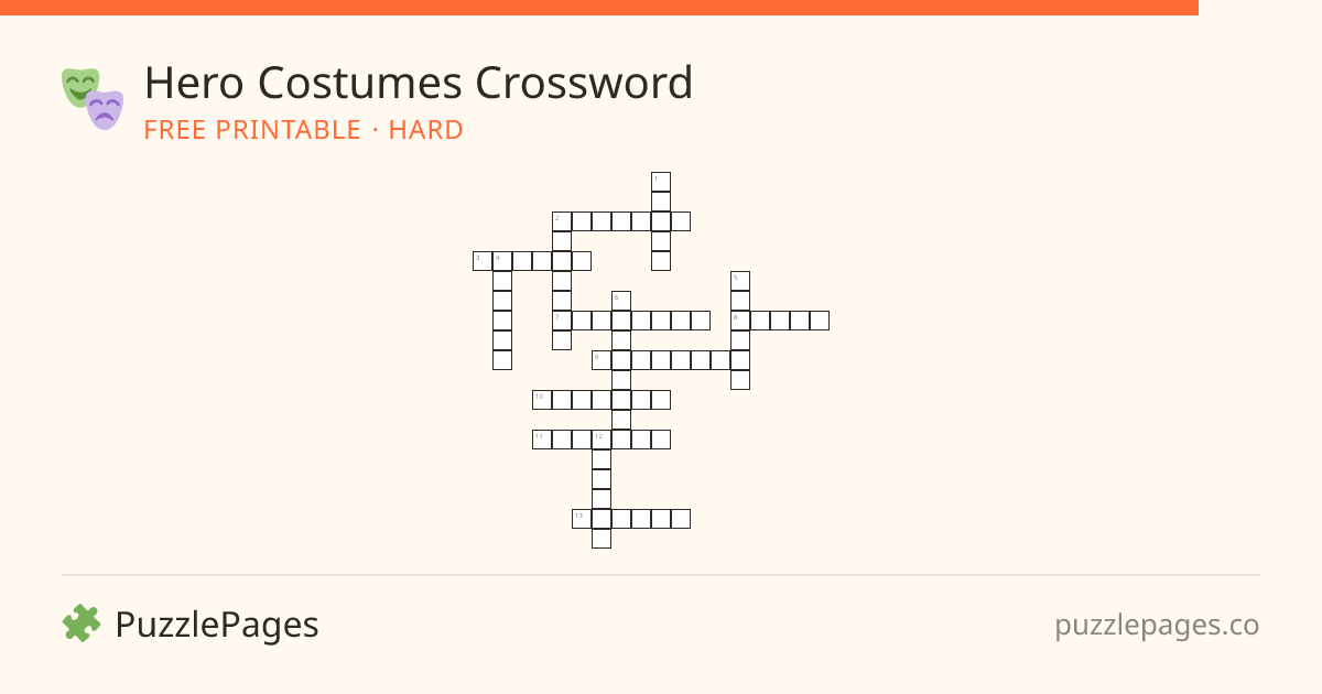 Hero Costumes Hard printable crossword preview — free to print from PuzzlePages