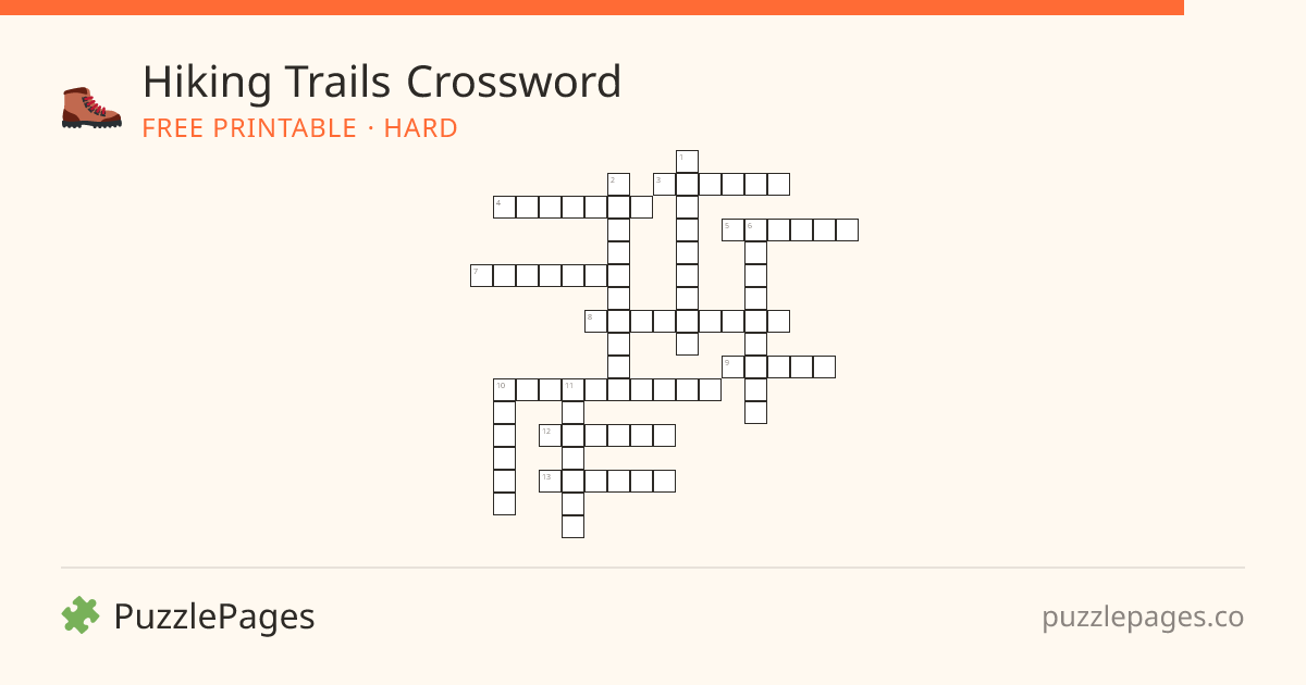 Hiking Trails Hard printable crossword preview — free to print from PuzzlePages
