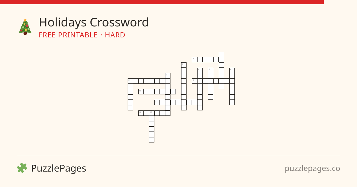 Holidays Hard printable crossword preview — free to print from PuzzlePages