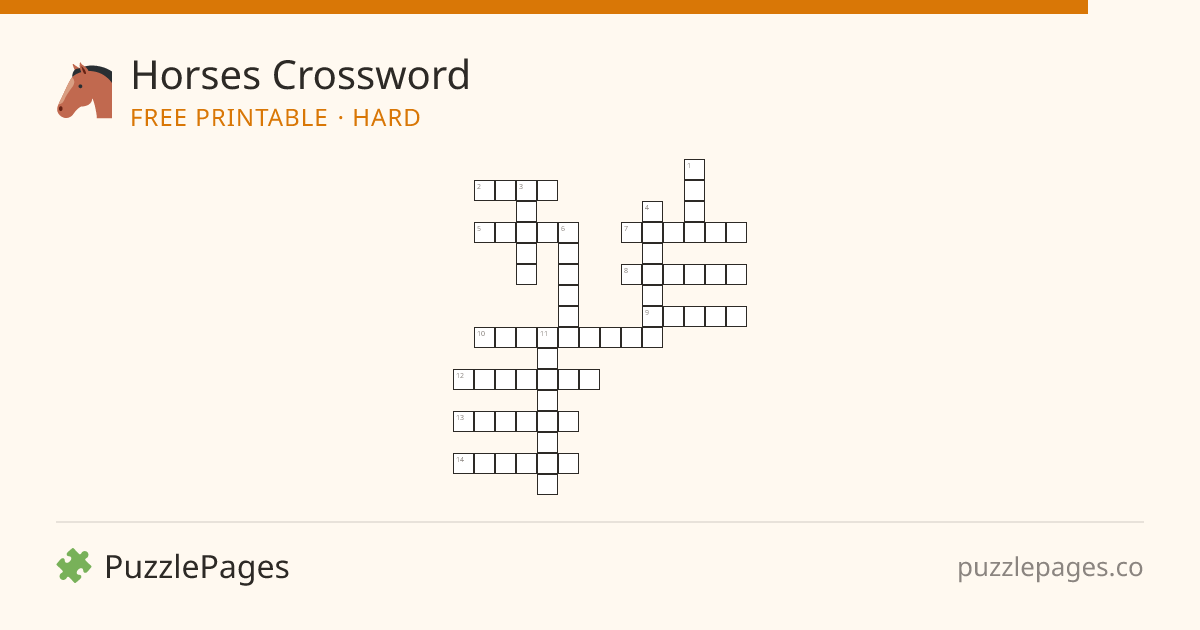 Horses Hard printable crossword preview — free to print from PuzzlePages