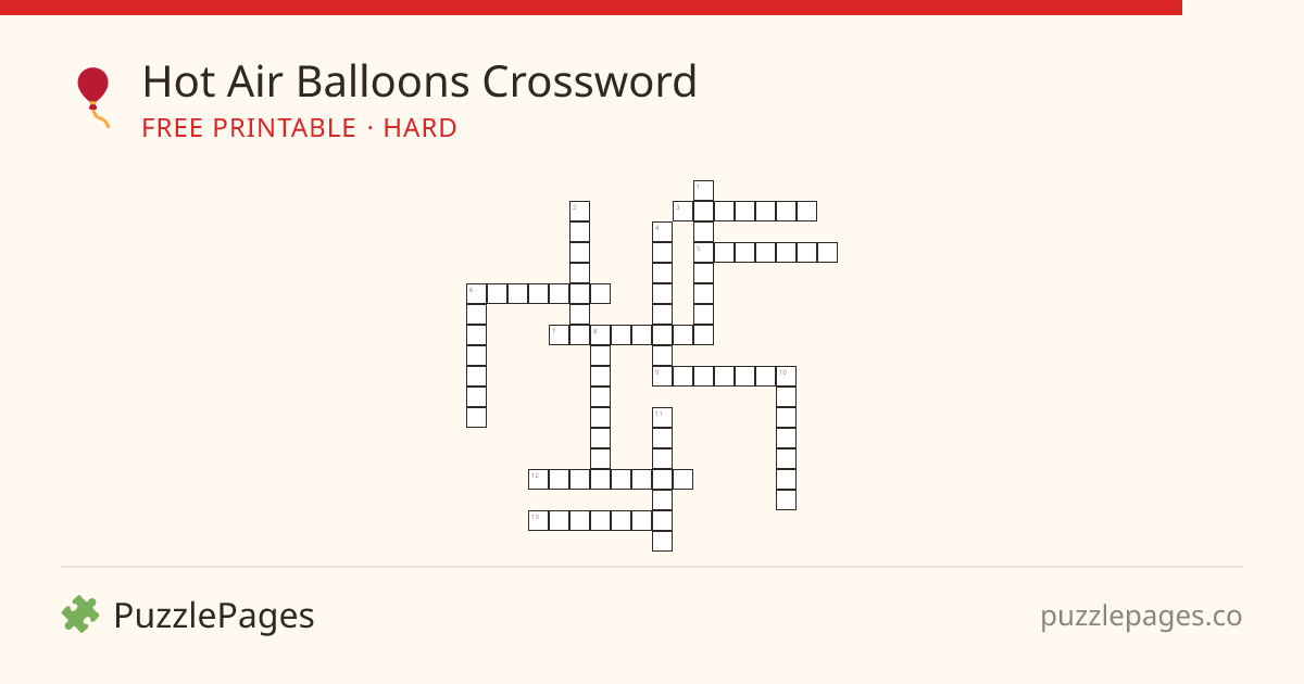 Hot Air Balloons Hard printable crossword preview — free to print from PuzzlePages