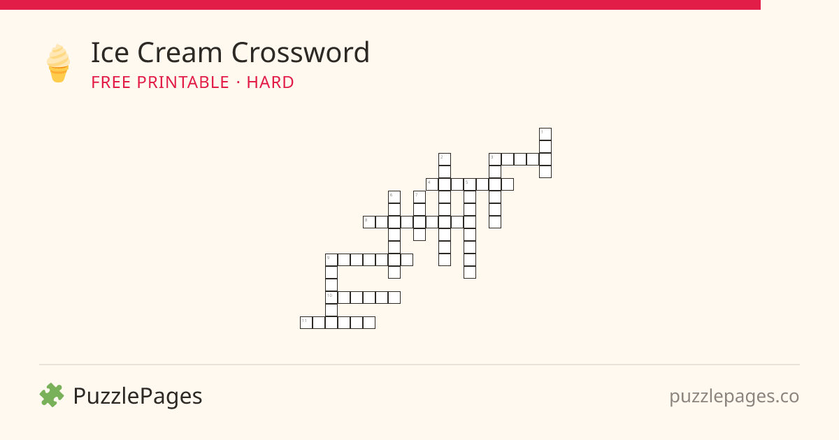 Ice Cream Hard printable crossword preview — free to print from PuzzlePages