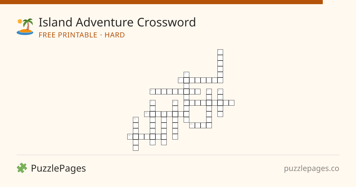 Island Adventure Hard printable crossword preview — free to print from PuzzlePages