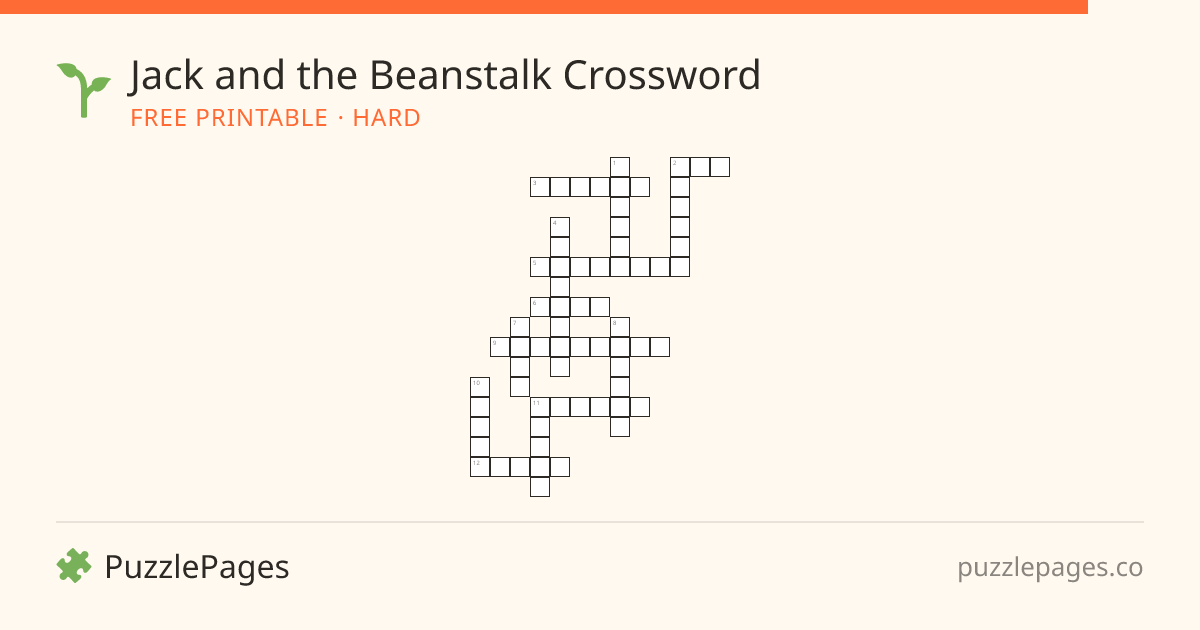 Jack and the Beanstalk Hard printable crossword preview — free to print from PuzzlePages