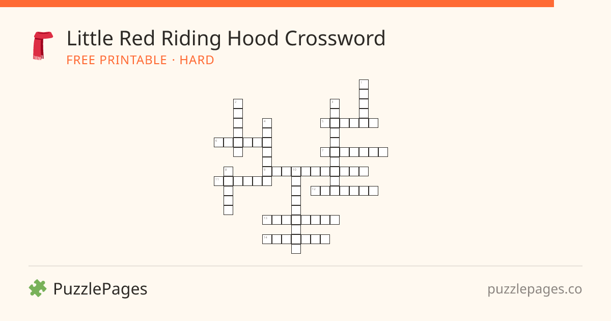 Little Red Riding Hood Hard printable crossword preview — free to print from PuzzlePages
