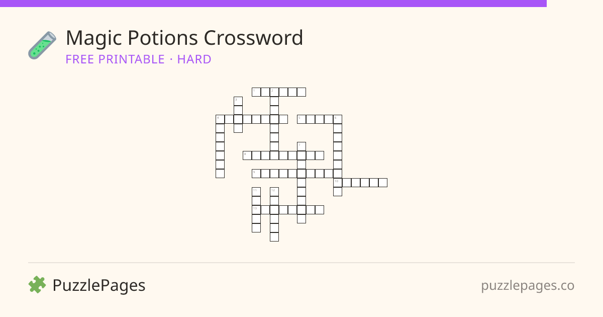 Magic Potions Hard printable crossword preview — free to print from PuzzlePages