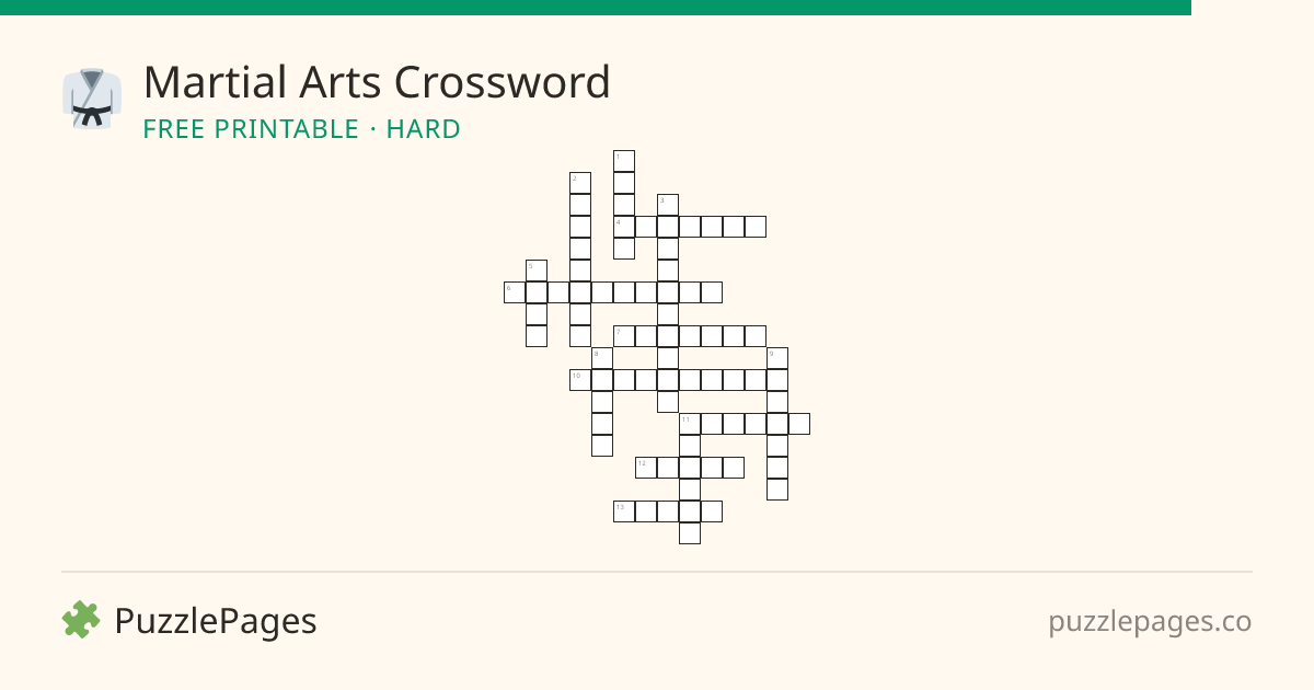 Martial Arts Hard printable crossword preview — free to print from PuzzlePages