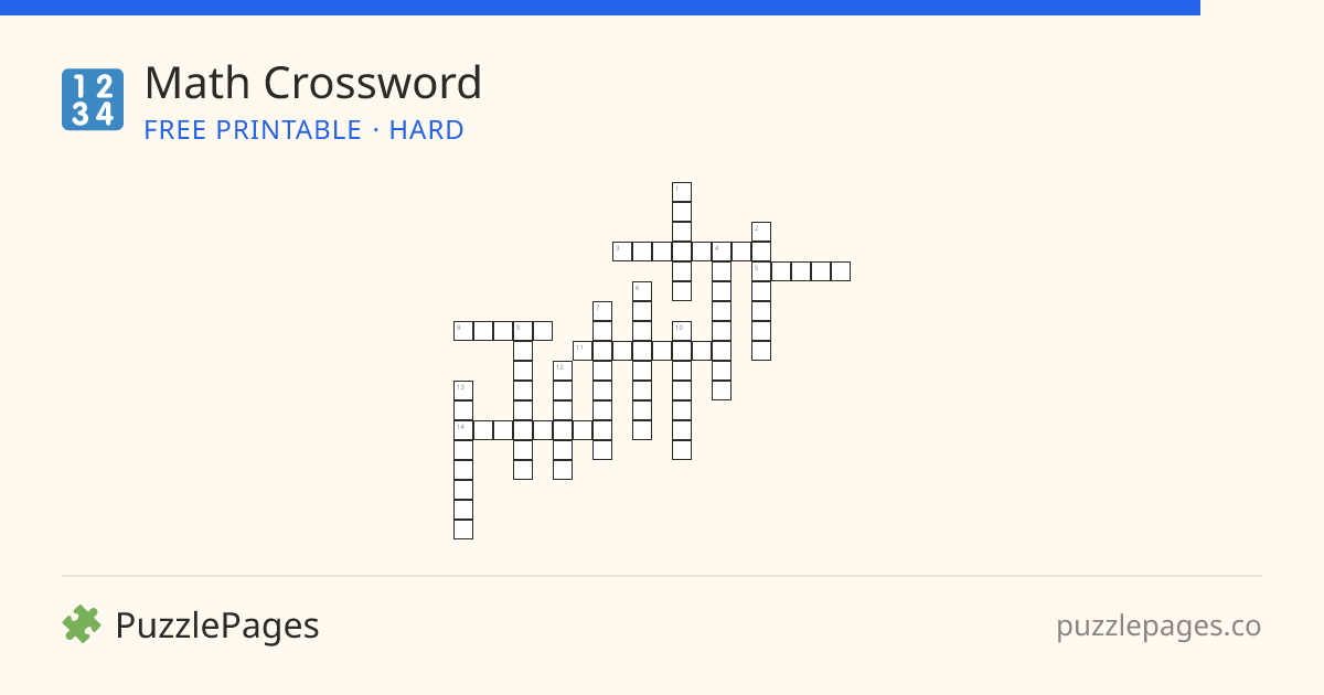 Math Hard printable crossword preview — free to print from PuzzlePages