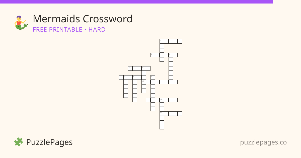 Mermaids Hard printable crossword preview — free to print from PuzzlePages
