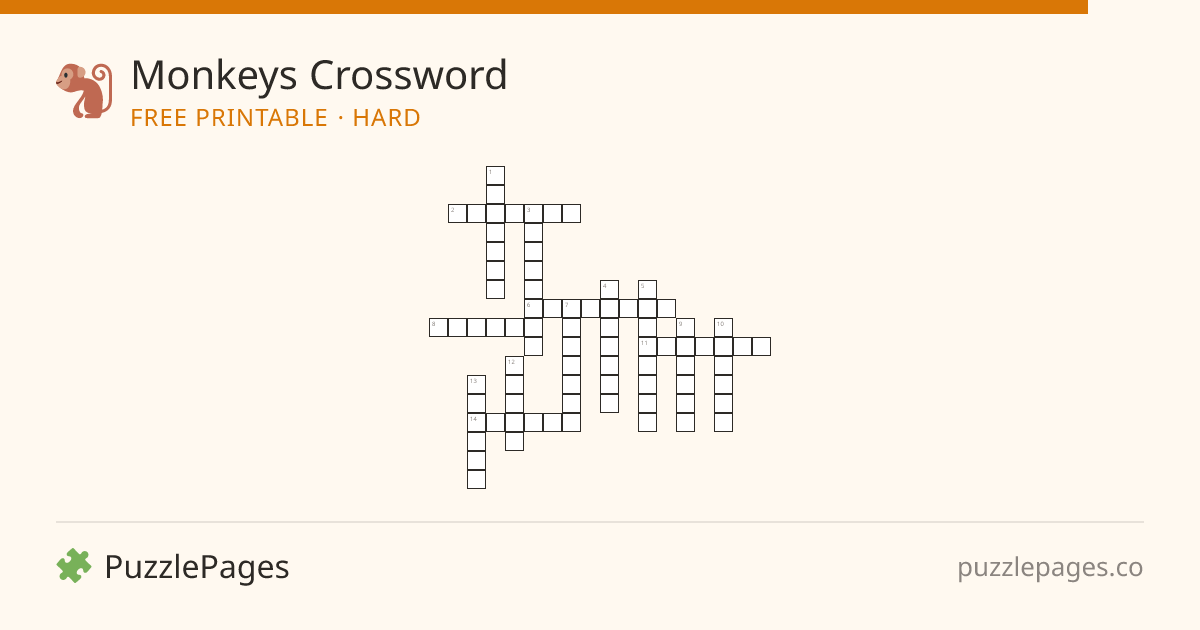Monkeys Hard printable crossword preview — free to print from PuzzlePages