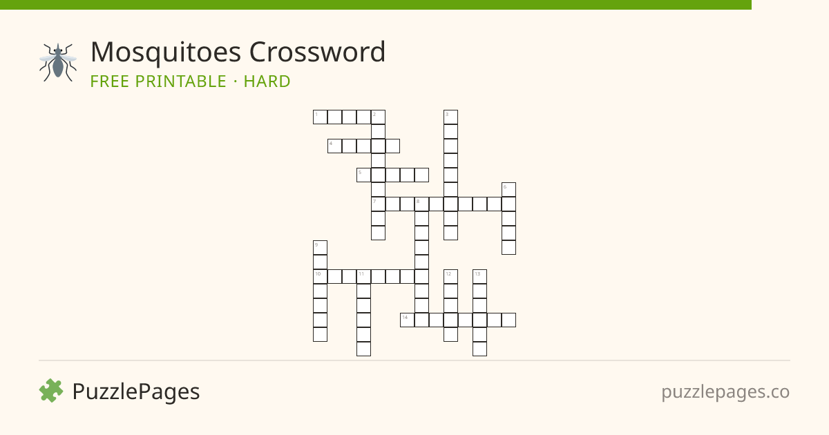 Mosquitoes Hard printable crossword preview — free to print from PuzzlePages
