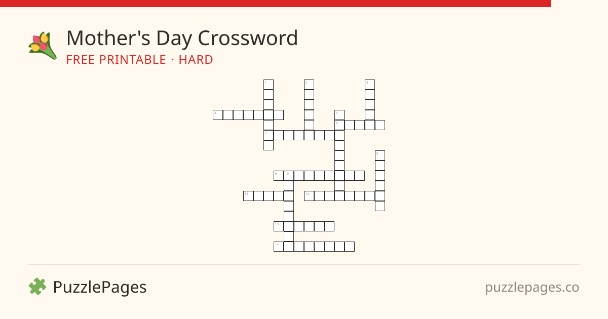 Mother's Day Hard printable crossword preview — free to print from PuzzlePages