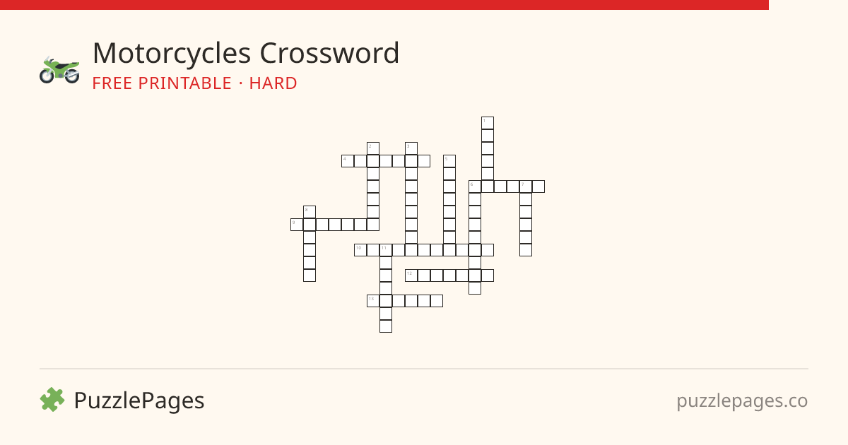 Motorcycles Hard printable crossword preview — free to print from PuzzlePages