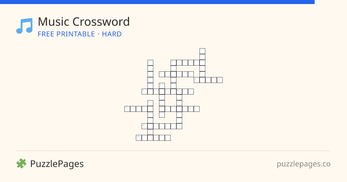 Music Hard printable crossword preview — free to print from PuzzlePages