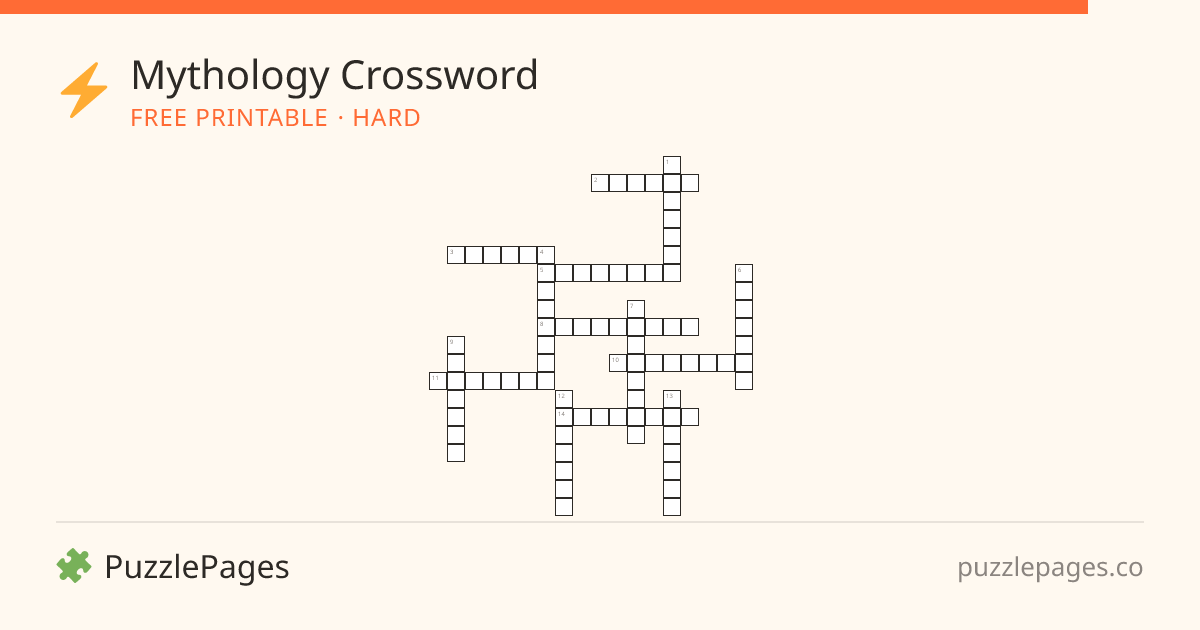 Mythology Hard printable crossword preview — free to print from PuzzlePages