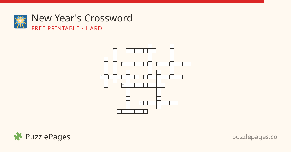 New Year's Hard printable crossword preview — free to print from PuzzlePages