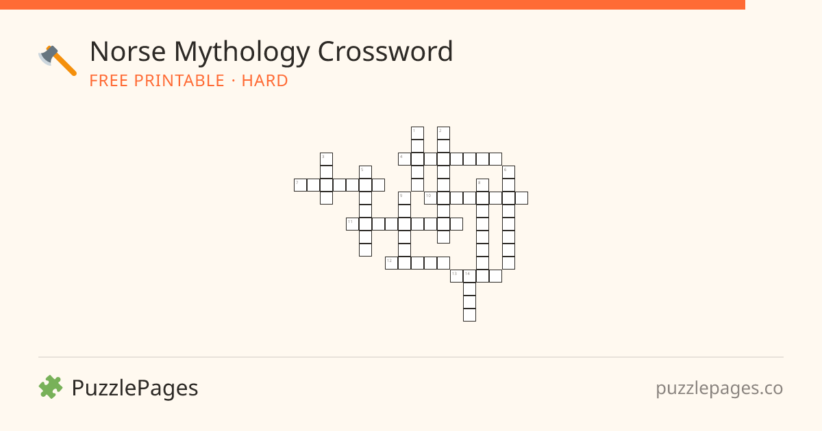 Norse Mythology Hard printable crossword preview — free to print from PuzzlePages