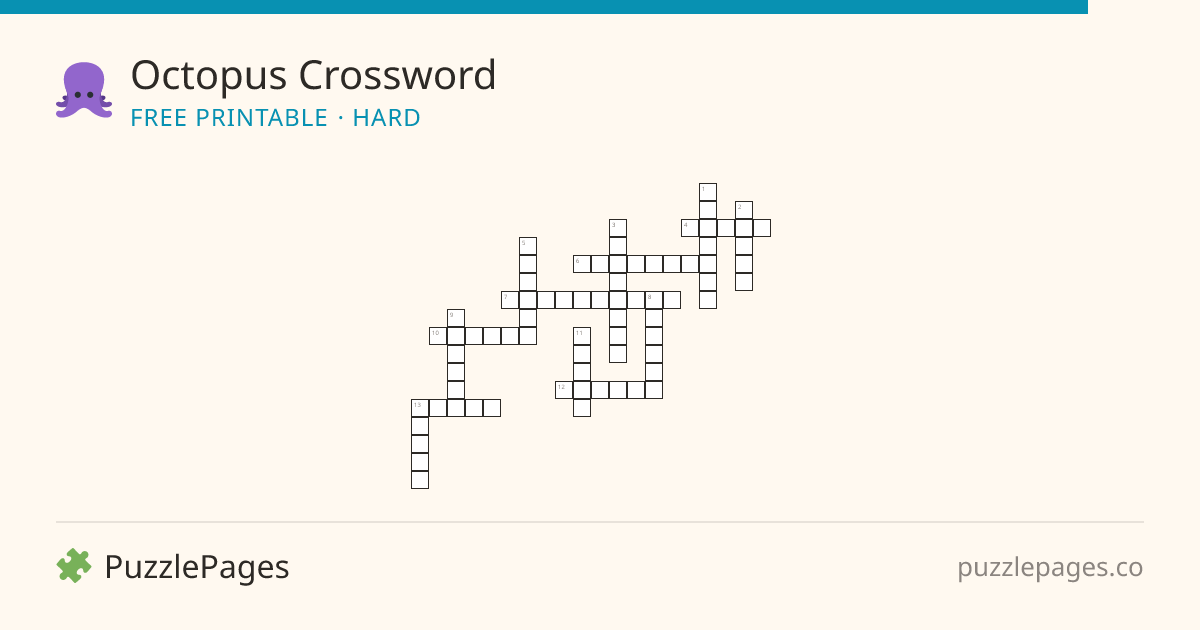 Octopus Hard printable crossword preview — free to print from PuzzlePages