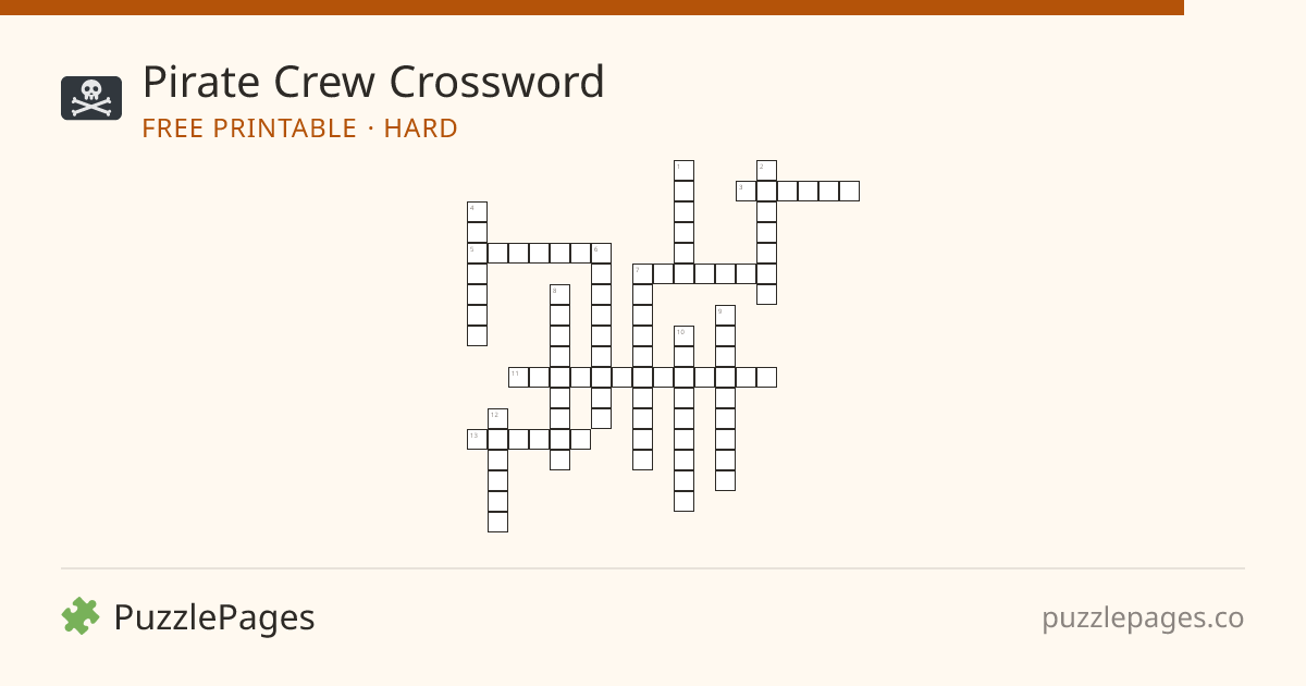 Pirate Crew Hard printable crossword preview — free to print from PuzzlePages