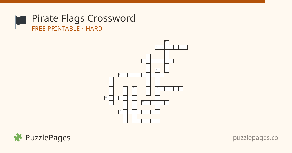 Pirate Flags Hard printable crossword preview — free to print from PuzzlePages