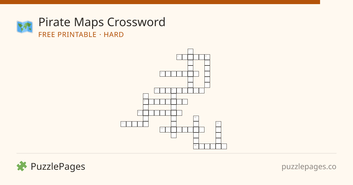 Pirate Maps Hard printable crossword preview — free to print from PuzzlePages
